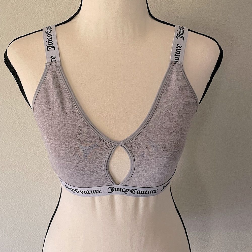 Juicy Couture Gray and White Cut-Out Sports Bra. Fits a Medium to Large.
